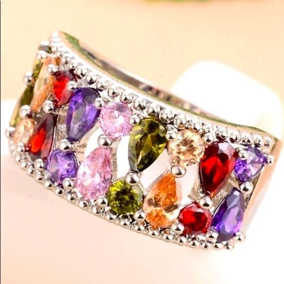 🔅🆕🔅✨S925 Statement Simulated Gemstones Band Ring✨ - Picture 1 of 9